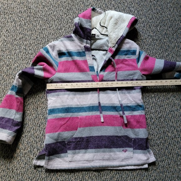 ROXY Pink Purple Striped Fleece Hoodie Size Medium - Picture 3 of 16